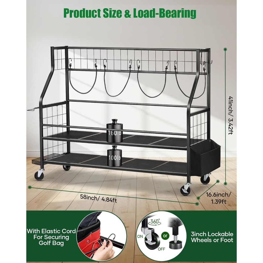 Golf Bag Storage Rack on Wheel - Golf Equipment Garage Storage ulasan dan harga
