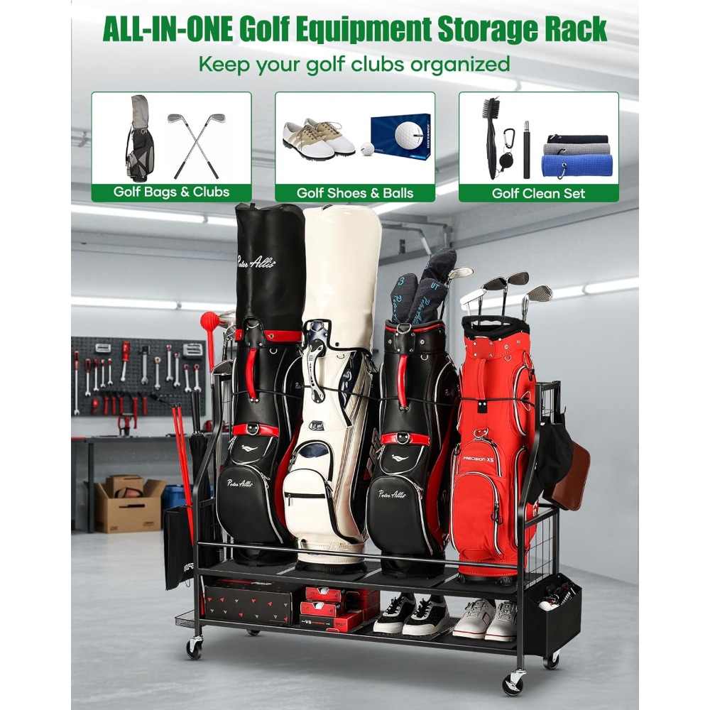 Golf Bag Storage Rack on Wheel - Golf Equipment Garage Storage ulasan dan harga