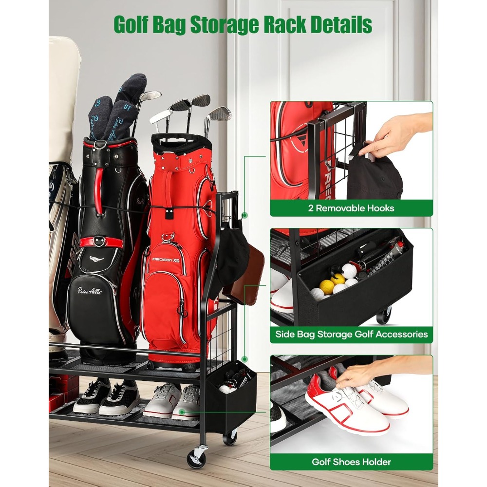 Golf Bag Storage Rack on Wheel - Golf Equipment Garage Storage ulasan dan harga