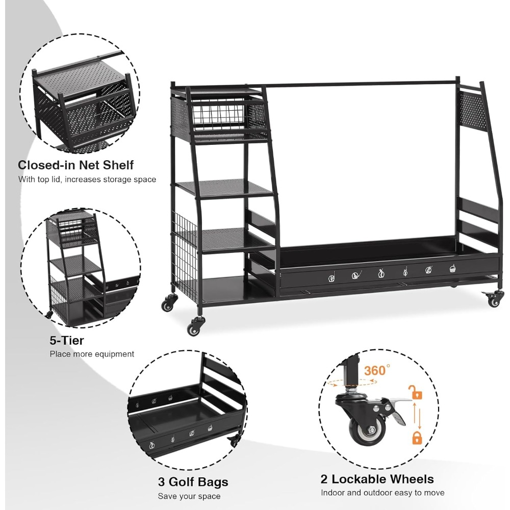 Golf Bag Storage Rack Stand Ho - Golf Equipment Garage Storage ulasan dan harga